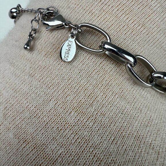 Express Silver Tone Clear Glass Chain Necklace 16-18" - Picture 5 of 7